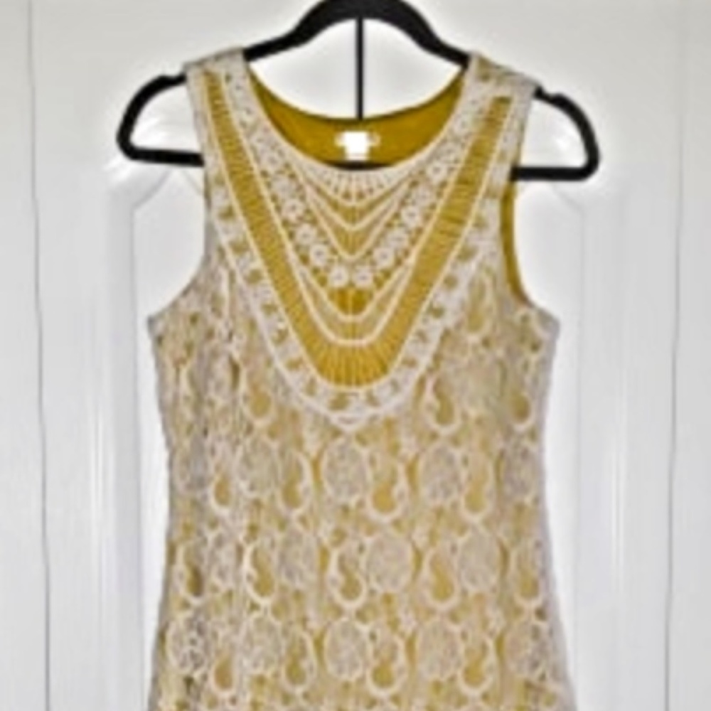 ** Pre Loved** LEMON YELLOW and white crochet lace